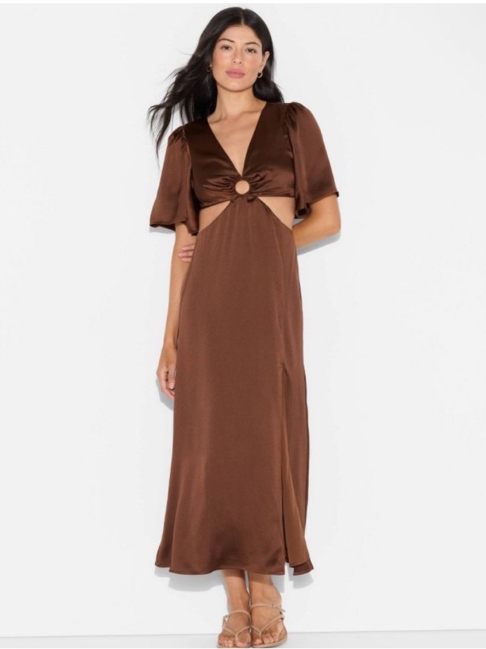Flutter Sleeve Satin Cap Maxi Bodycon Dress - Wild Fable - Picture 4 of 4